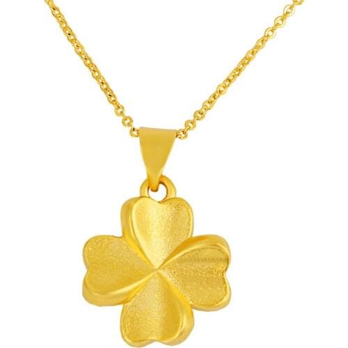 VAMOOSY Luxury Cute Flower Necklace Vintage Original 24K Gold Four Leaf Clover Neck Pendants Necklace for Women Wedding Jewelry