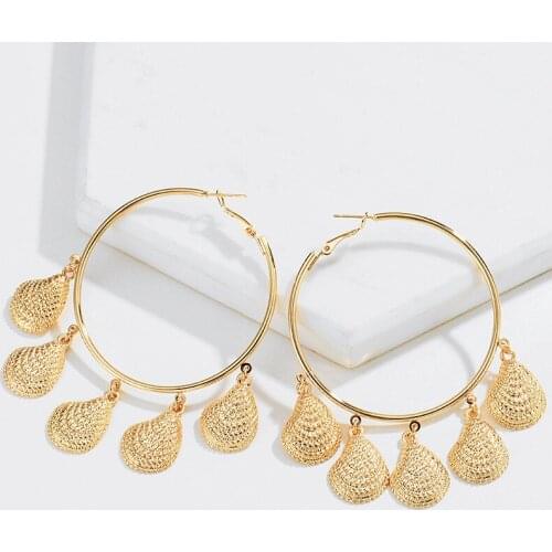 Vintage Boho Gold Color Shell Big Circle Earrings For Women Wholesale Party Gifts Ethnic Handmade Round Statement Hoops Earrings