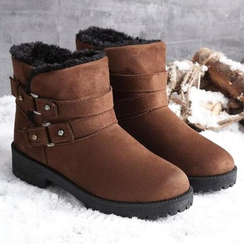 Womens Boots Keep Warm Suede Women Ankle Boots Plush Belt buckle winter shoes for women Large Size Antiskid Non slip Snow Boots