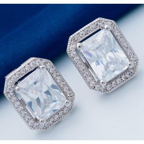 Square Crystal Earings AAA White Zircon Stud Earrings for Women Girls Gifts