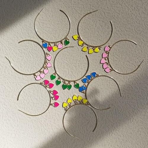 Lost Lady New Womens Fashion Metal Circle Cute Heart Pendant Earrings Hoop Huggies Earrings Wholesale Jewelry Party Gifts