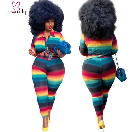 2021 Spring Plus Size 4XL 5XL Vintage 2 Piece Set Women Tracksuit Casual Tops Shirt + Trousers Pants Two Piece Casual Suit