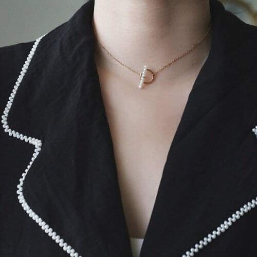 Amaiyllis 18K Gold OT Buckle Freshwater Pearl Choker Necklaces Neck Chain Fashion Simple Clavicle Necklace For Women Jewelry