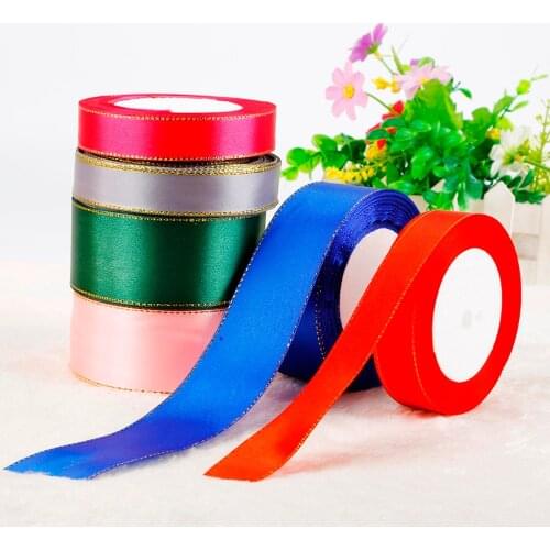 1 Roll 25 Yards 20mm/38mm Gold Edge Satin Ribbon Sash Gift Bow Craft Wedding Party Supplies Event Anniversary Banquet Decoration
