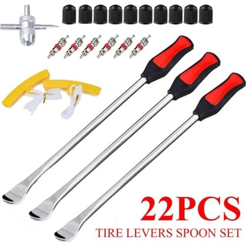 22PCS Car Tire Levers Spoon Set Motorcycle Tire Changing Tools Iron Tyre Spoon with Valve Caps