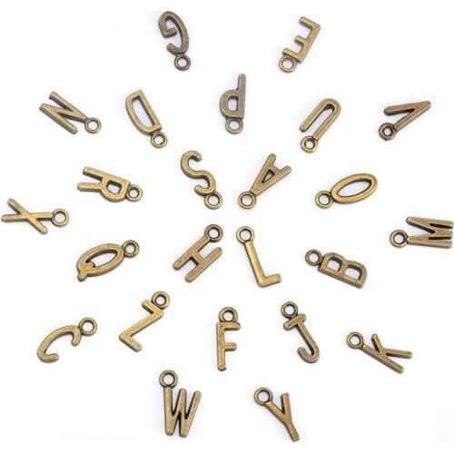 26Pcs Zinc Alloy Plated Antique Bronze Color Alphabet Letter Tone "A-Z " Charms Beads For DIY Jewelry Making