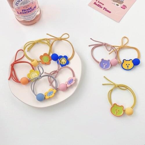5 Pcs/Set Children Cute Acrylic Cartoon Flower Elastic Hair Bands Girl Lovely Scrunchies Rubber Bands Kid Sweet Hair Accessories