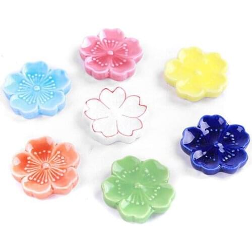 6pcs/set Home Decoration KItchen Tableware Chopstick Holder Rack Cherry Blossoms Flower Ceramic Chopstick Stand Crafts