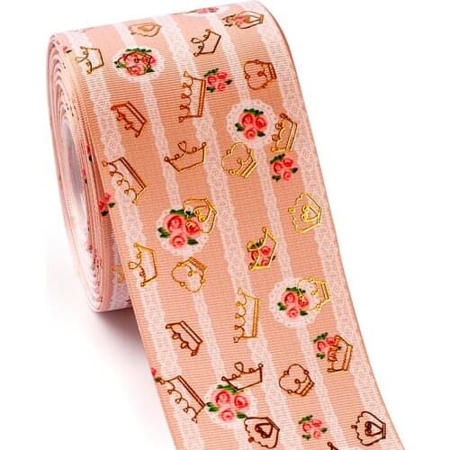 75mm 3inch 10yard gold Crown foil on grosgrain ribbon Thermal transfer Printe