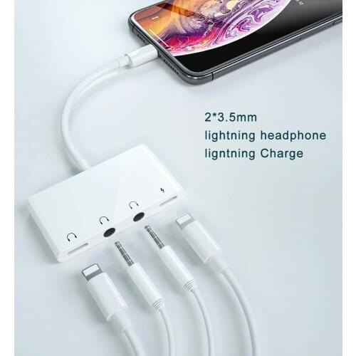 3.5mm double Audio jack Adapter to Lightning for earphones speaker with charging converter For iPhone XS XR iPad ios13 14