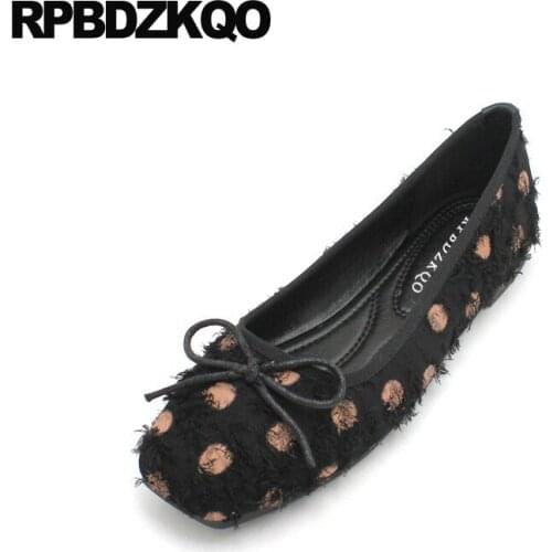 Square Toe Chic Cheap Shoes China Breathable Ballet Slip On Polka Dot Flats Black Large Size Kawaii Red Bow Ballerina Women 2021