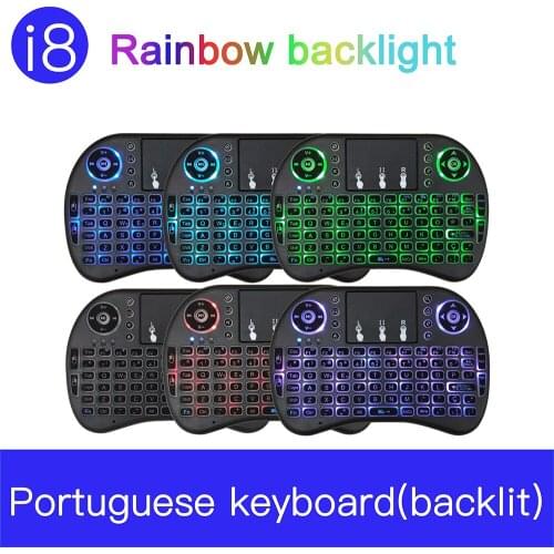 7 color backlit i8 Mini Wireless Keyboard 2.4ghz English Russian Spanish Air Mouse with Touchpad Remote Control Android TV Box