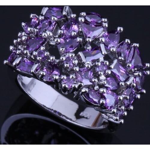 Shiny Purple Cubic Zirconia Silver Plated Ring V0584