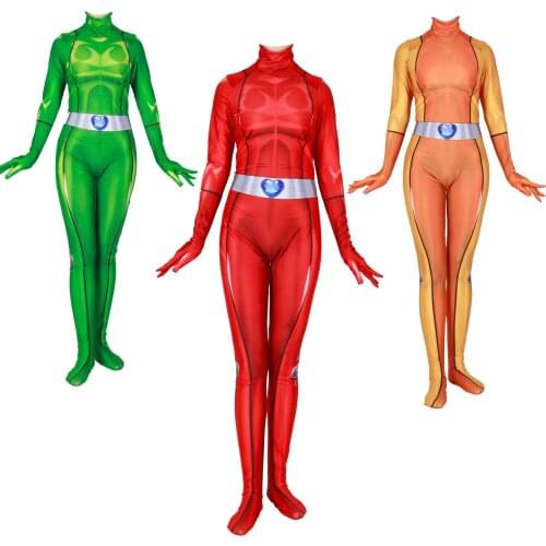 Bodysuit Suit Zentai Jumpsuits for Women Girls Kids Anime Totally Spies Clover Ewing Samantha Simpson Alexandra Cosplay Costume