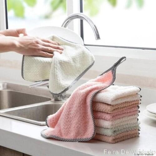 Double-Sided Absorbent Kitchen Dish Cloth Non-Stick Oil Wipes Scouring Pad Coral Fleece Hand Towel