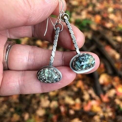 Ethnic Nepal Jewelry Retro Color Stone Earrings Bohemian Creative Water Drop Shape Swing Earrings