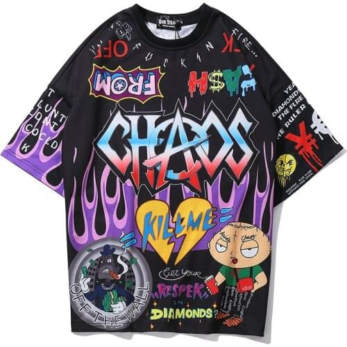 April MOMO T Shirt Men Graffiti Cartoon Printed Mens Tee Shirts Short Sleeve T Shirt Fashion High Street Tees Summer Streetwear