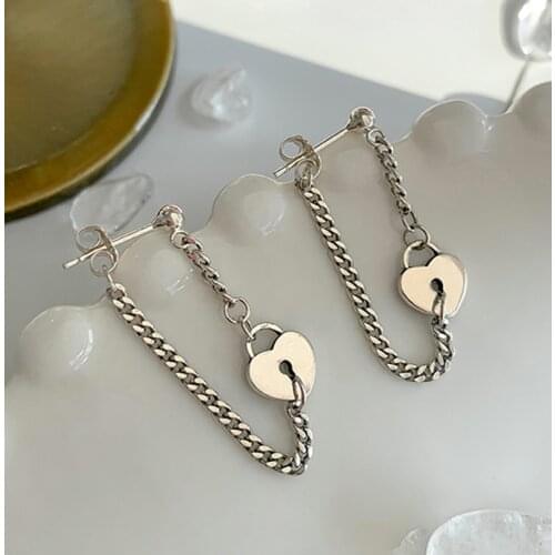 Exquisite Silver Color Chain Heart Dangle Earrings for Women Girls Fashion Minimalism Long Earrings Drop Earring Party Jewelry