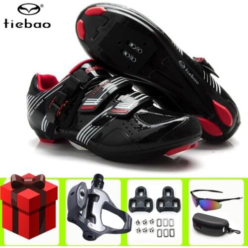 Tiebao Pro Cycling Shoes Men Road Bike Breathable Zapatos Ciclismo Self-Locking Athletic Riding Black Bicycle Men Sneakers Women