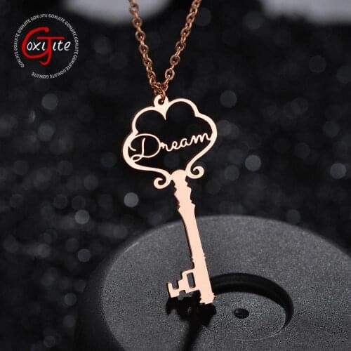 Goxijite Custom Name Key Pendant Necklace Stainless Steel Personalized Key Nameplate Necklace For Women Men Family Friends Gifts