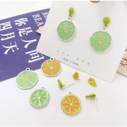 Summer style 50pcs/lot color print cartoon fruit lemon shape alloy floating locket charms diy jewelry earring/garment accessory