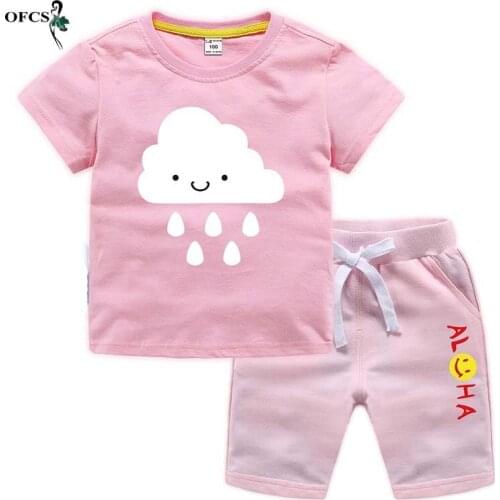Best Seller Kids Casual Suit 2 Piece Set Clothing Candy Colors Cotton Boy T-shirt + Beach Shorts Girl Tracksuit Children Clothes