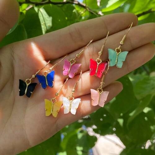Lost Lady Cute Mutilcolor Resin Butterfly Earrings for Women Trendy Girls Summer INS Drop Earrings Wholesale jewelry Party Gifts