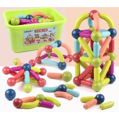 DIY Magnetic Blocks Large Magnet Bars & Non-magnetic Balls Magnetic Construction Toys For Children Educational