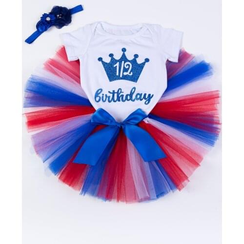 Baby Girl Half Birthday Sweet Dress Colorful Tutu Flower Headband for 0-24Months