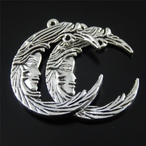 JulieWang 3PCS Mini Charm Alloy Retro Silver Plated Moon Face Pendant Charms Handmade Hanging Jewelry Making Accessories
