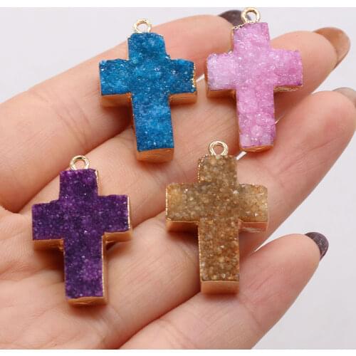Fashion Natural Stone Quartz Crystal Pendant Crosses Charms DIY Necklace Jewelry Making Gifts For Women Size 23x31mm