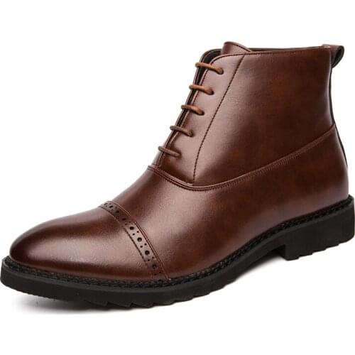 Men Formal Boots Martin High Quality Leather Genuine Party Business Social Outdoor Lace-up Non-slip Luxury Shoes Hand Made Plus