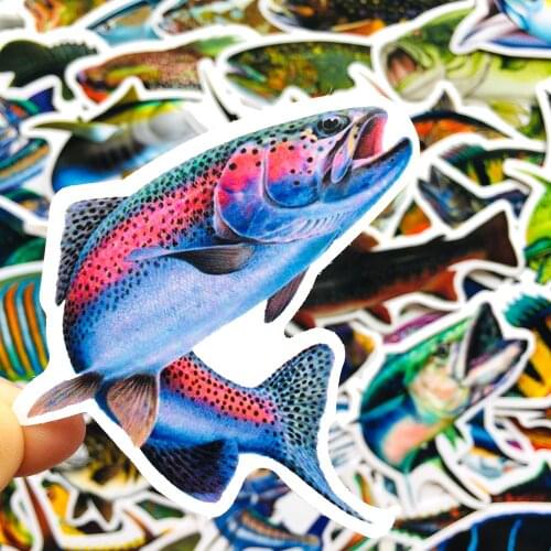50Pcs/Set Wholesale Outdoor Fishing Stickers Waterproof Sticker For Skateboard Laptop Luggage Car Decal Kids Gifts