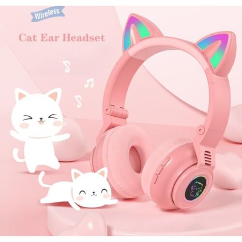 New RGB Cat Ear Wireless Headsets Foldable Bluetooth 5.0 Noise Cancellation Adult Child Girl Headset With Mic Support TF Card
