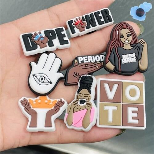 Single Sale Black King Period Vote PVC Shoes Accessories Black Lives Matter Garden Shoes Croc Jibz Charm DIY Bracelet Party Gift