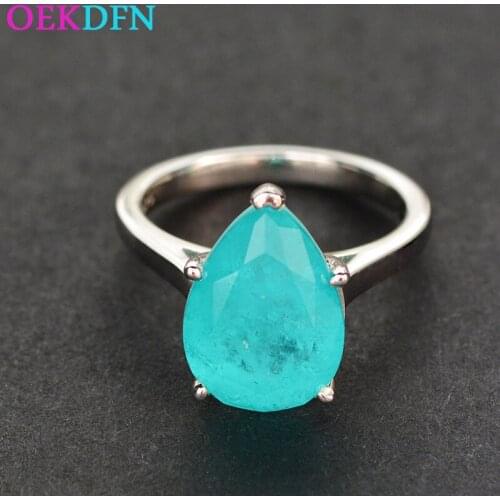 OEKDFN S925 Sterling Silver Ring For Women Pear Aquamarine Gremstone Wedding Engagement Jewelry Women Cocktail Rings Wholesale