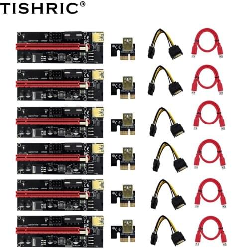 10pcs Newest TISHRIC PCI-E Riser 009s Card PCIE PCI E Extender USB 3.0 SATA to 6pin Adapter Cable Mining Riser For Video Card