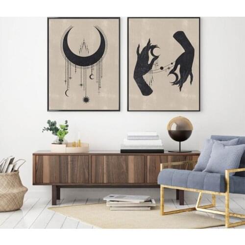 Celestial Canvas Painting Wall Pictures Abstract Minimalist Moon Phases Witchy Art Prints Living Room Gallery Boho Decor