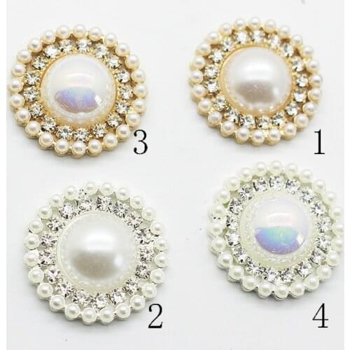 5Pcs/Lot 25MM Round Pearl Rhinestone Flat Button For DIY Clothing Wedding Card Decorative Hair Craft Decor Women Shirt Tie