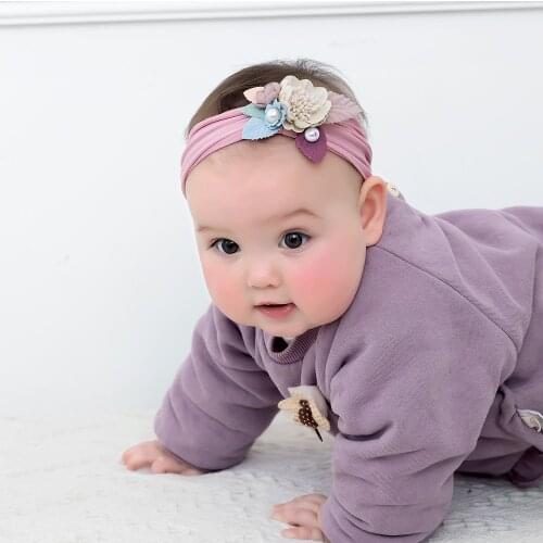 2pcs/lot Princess Flower Headband with Pearl Newborn Baby Boy Girl Floral Photography Prop Hair Accessories Infant Headwear