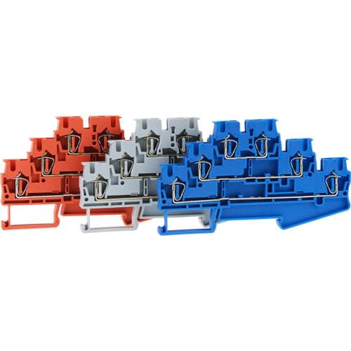 Spring Terminal Block 10Pcs ST-2.5-3L Din Rail 3 Layer Screwless Connection Connector Return Pull Type Wire Conductor ST2.5-3L