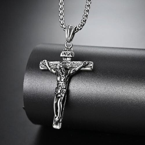 Sale New Arrival Black Color Jesus Cross Stainless Steel Pendant Necklace Passion Bible God Christmas Present For Husband Punk