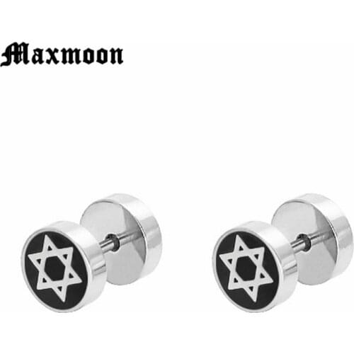 Maxmoon Stylish Star Of David Earrings for Men Unique Stud Earrings Stainless Steel Male brincos