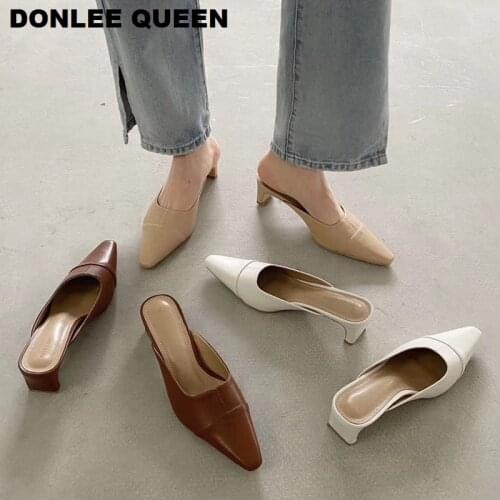 Fashion Women Square Toe Slippers Square Low Heels Mules Shoes Women Outsides Slides Luxury Brand Slipper Shoes zapatos de mujer