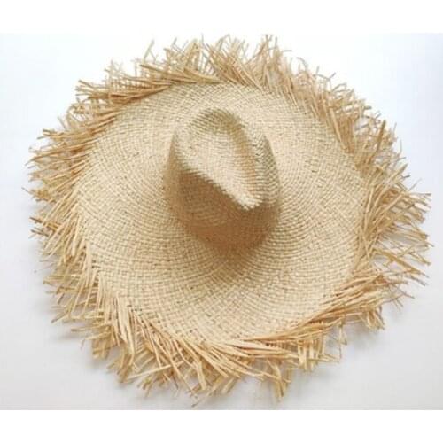 NEW Handmade Women Straw Sun Hats Large Wide Brim Gilrs High Quality Natural Raffia Panama Beach Straw Sun Caps For Holiday