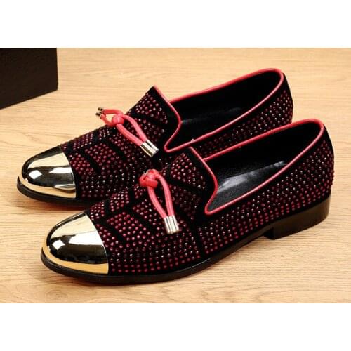 Men new fashion flat single shoes mixed color diamond iron toes rivet breathable leather loafers summer round toes single shoes