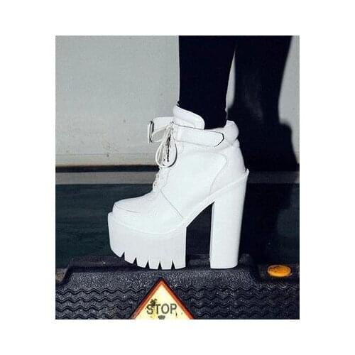 European and American style lace high-top muffin platform shoes female singer performance bar super high heels