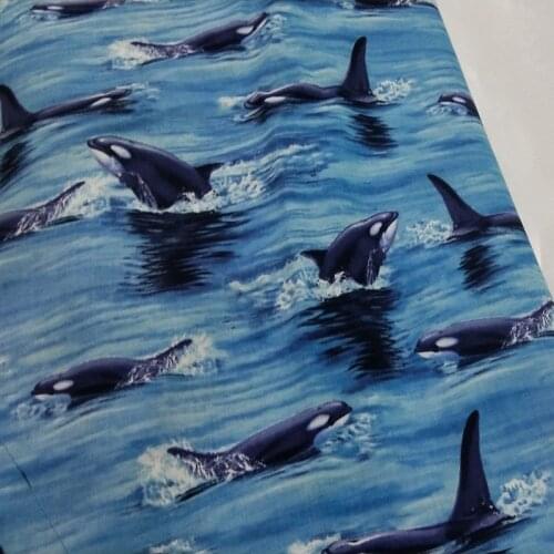 Viaphil 100% Cotton Fabric Brand New Dolphin in Blue Sea Printed Sewing Cloth Dress Clothing Textile Tissue