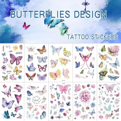 Cartoon Flower Butterfly Temporary Tattoo Sticker Set for Children Birthday Gift Cute Kids Hand Arm Body Art Waterproof Tattoos