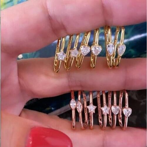 Gold Color Vermeil Jewelry Rectangle Single Heart Star Teardrop Clear CZ Classic Geometric Multi Piercing Dainty Hoop Earring